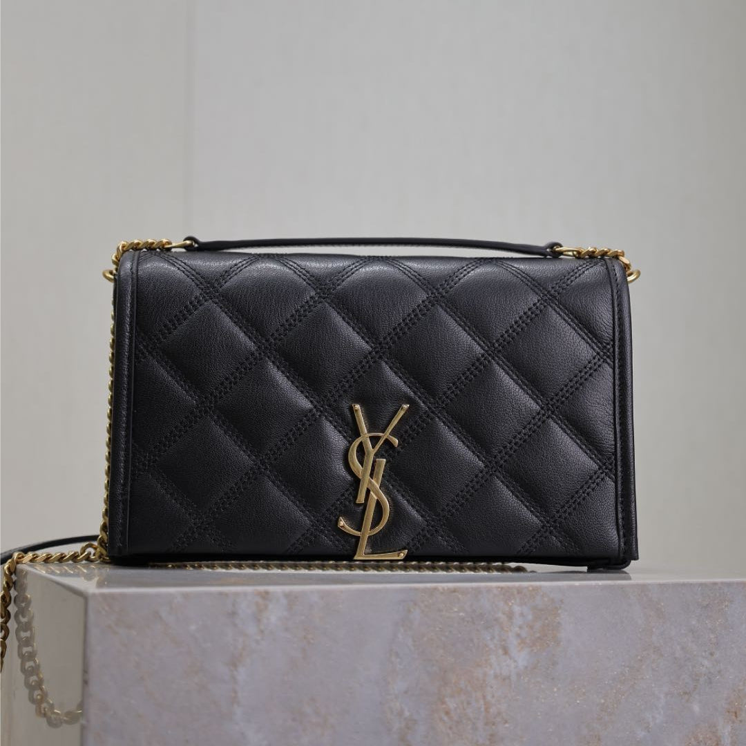 Luxury Saint Laurent BECKY 22 IN BLACK QUILTED LAMBSKIN GOLD HARDWARE