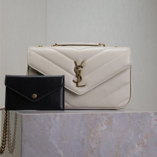 Luxury Saint Laurent LOULOU SMALL 24 IN WHITE SHEEPSKIN GOLD HARDWARE