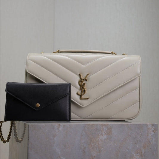 Luxury Saint Laurent LOULOU MEDIUM 29 IN WHITE SHEEPSKIN GOLD HARDWARE