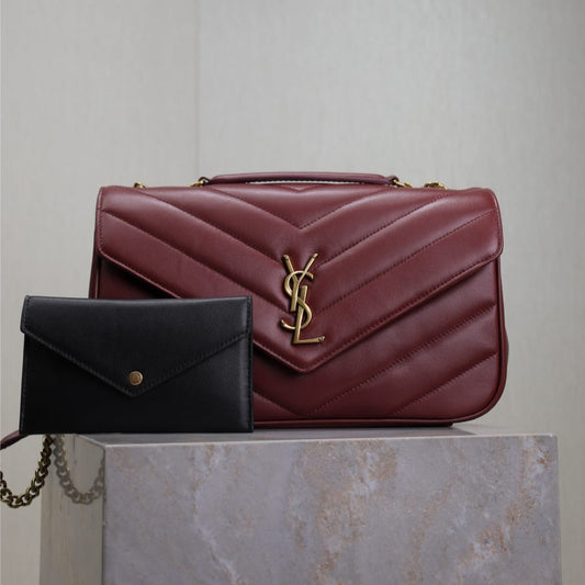 Luxury Saint Laurent LOULOU MEDIUM 29 IN BURGUNDY RED SHEEPSKIN GOLD HARDWARE