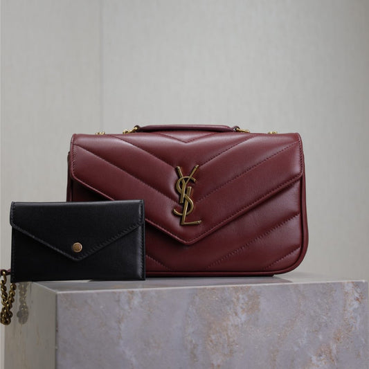Luxury Saint Laurent LOULOU SMALL 24 IN BURGUNDY RED SHEEPSKIN GOLD HARDWARE