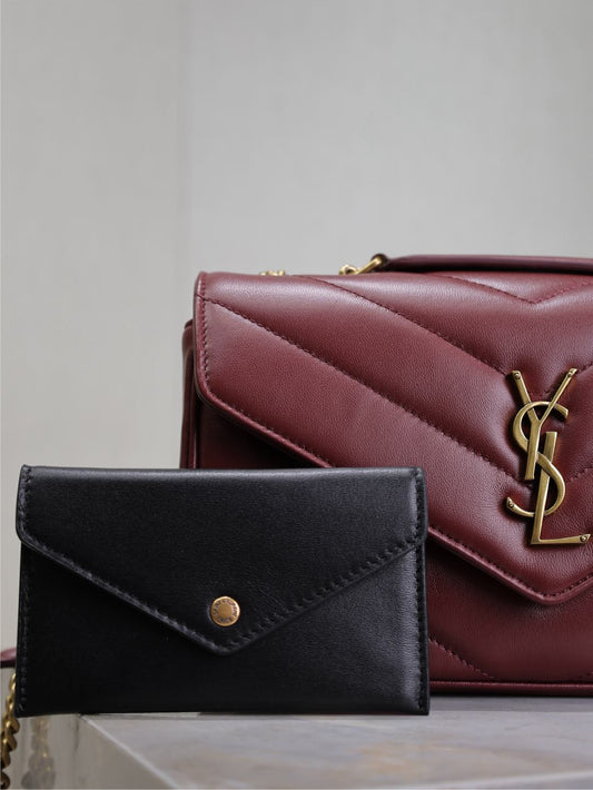 Luxury Saint Laurent LOULOU SMALL 24 IN BURGUNDY RED SHEEPSKIN GOLD HARDWARE