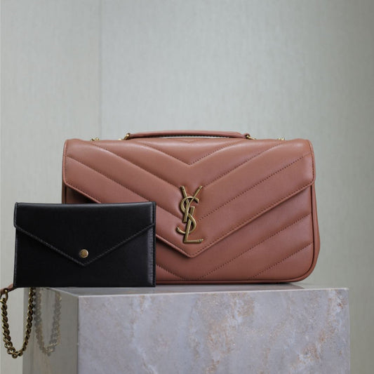 Luxury Saint Laurent LOULOU MEDIUM 29 IN SALMON PINK SHEEPSKIN GOLD HARDWARE