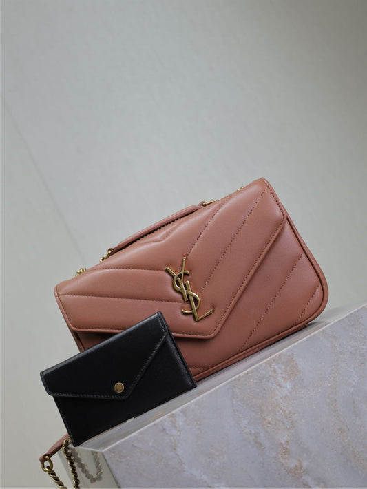 Luxury Saint Laurent LOULOU SMALL 24 IN SALMON PINK SHEEPSKIN GOLD HARDWARE