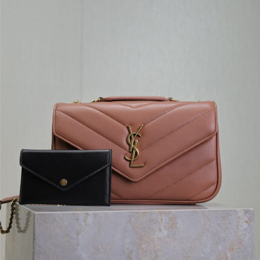 Luxury Saint Laurent LOULOU SMALL 24 IN SALMON PINK SHEEPSKIN GOLD HARDWARE