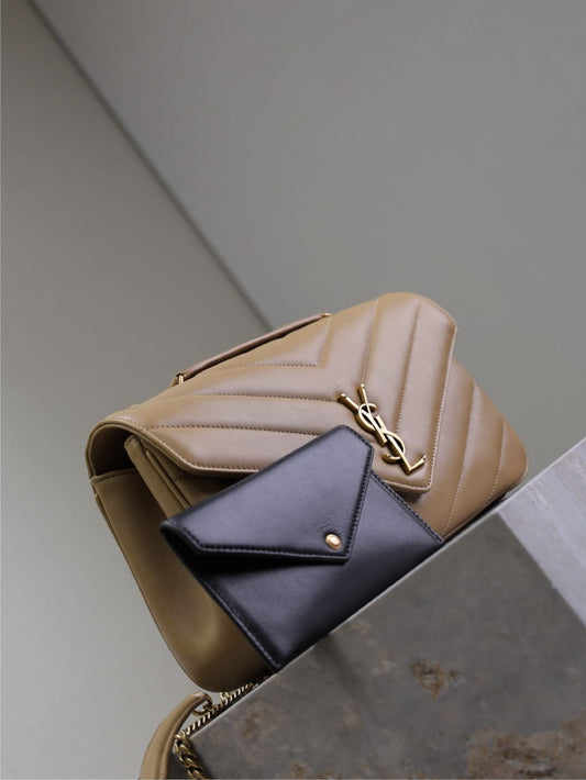 Luxury Saint Laurent LOULOU MEDIUM 29 IN MILK TEA SHEEPSKIN GOLD HARDWARE