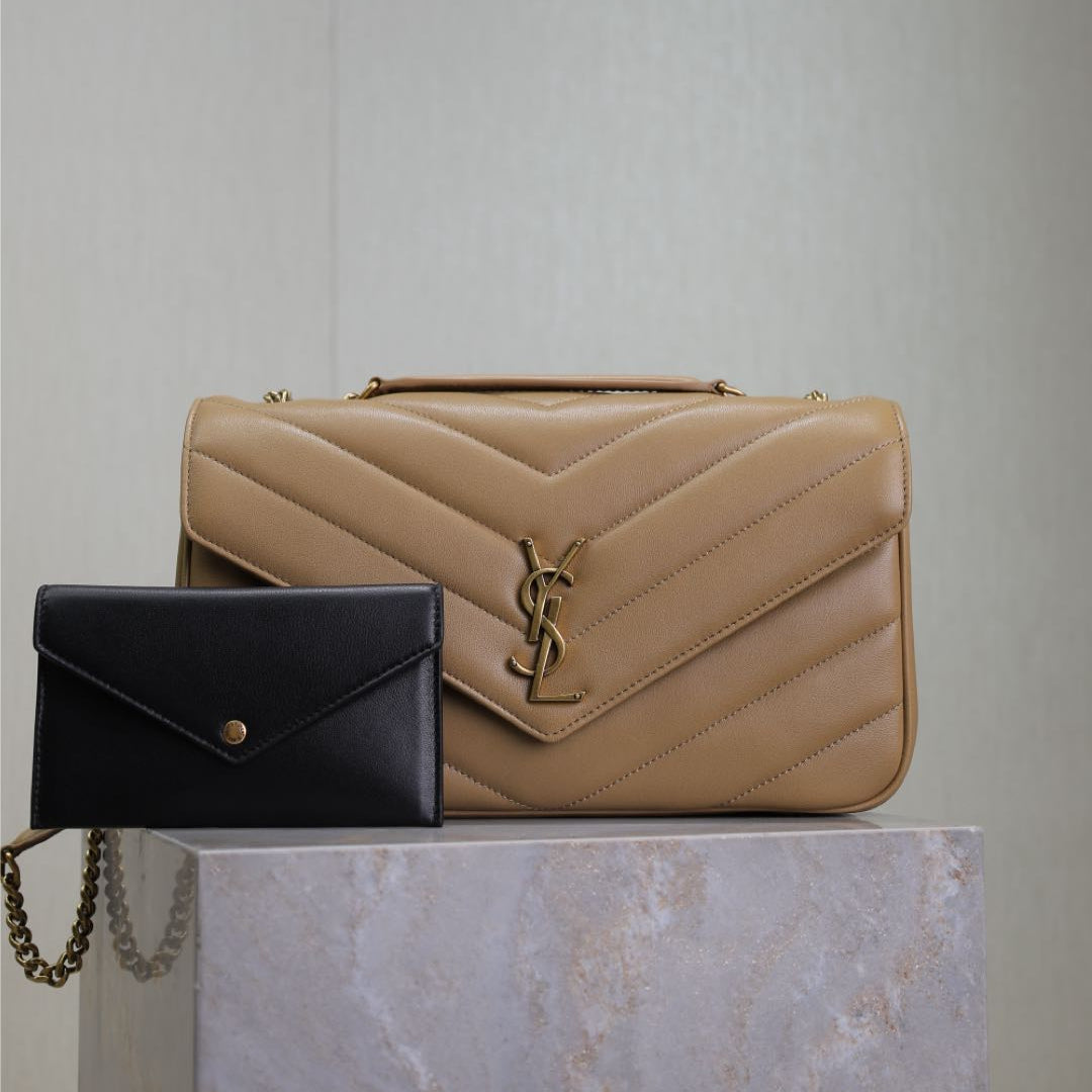 Luxury Saint Laurent LOULOU MEDIUM 29 IN MILK TEA SHEEPSKIN GOLD HARDWARE