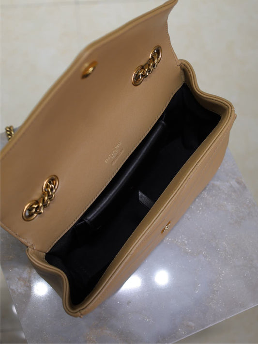 Luxury Saint Laurent LOULOU SMALL 24 IN MILK TEA SHEEPSKIN GOLD HARDWARE
