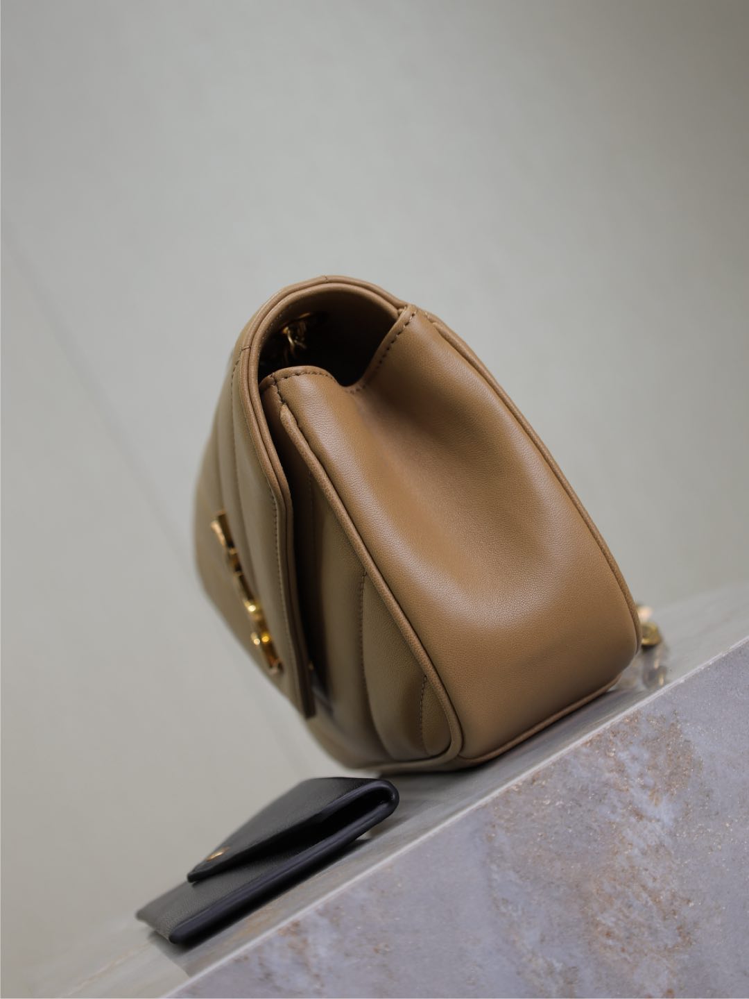 Luxury Saint Laurent LOULOU SMALL 24 IN MILK TEA SHEEPSKIN GOLD HARDWARE