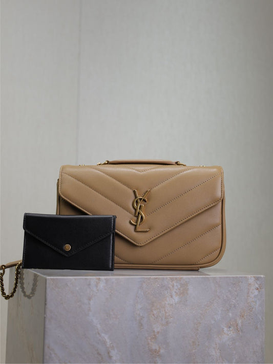 Luxury Saint Laurent LOULOU SMALL 24 IN MILK TEA SHEEPSKIN GOLD HARDWARE