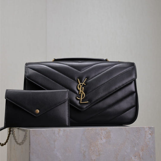 Luxury Saint Laurent LOULOU MEDIUM 29 IN BLACK SHEEPSKIN GOLD HARDWARE