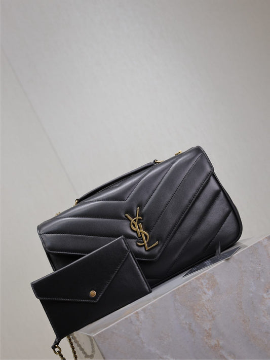 Luxury Saint Laurent LOULOU MEDIUM 29 IN BLACK SHEEPSKIN GOLD HARDWARE