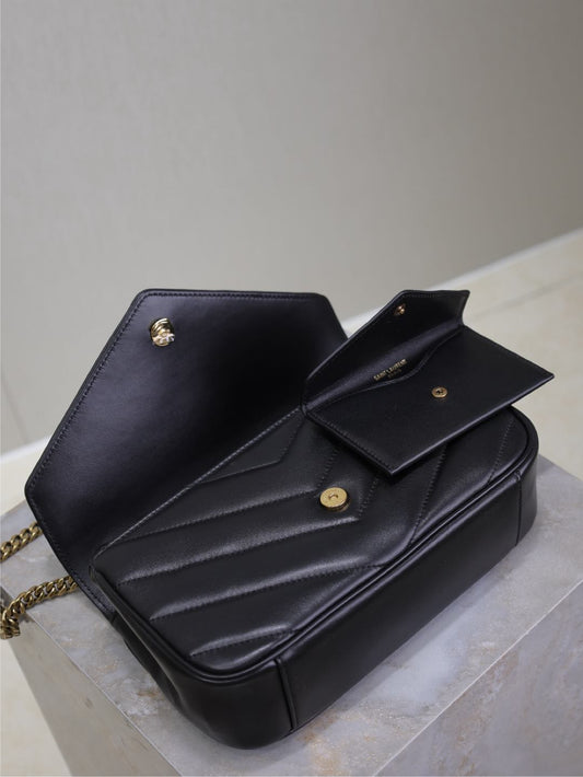 Luxury Saint Laurent LOULOU SMALL 24 IN BLACK SHEEPSKIN GOLD HARDWARE