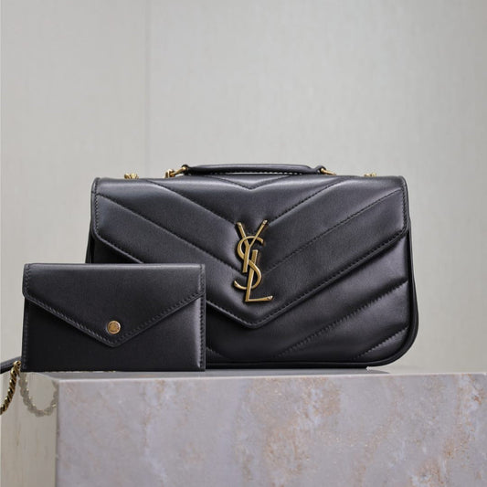 Luxury Saint Laurent LOULOU SMALL 24 IN BLACK SHEEPSKIN GOLD HARDWARE