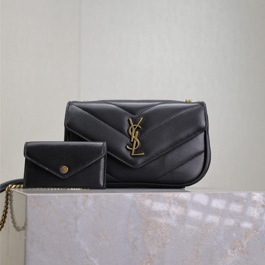 Luxury Saint Laurent LOULOU MINI 20 IN BLACK SHEEPSKIN GOLD HARDWARE