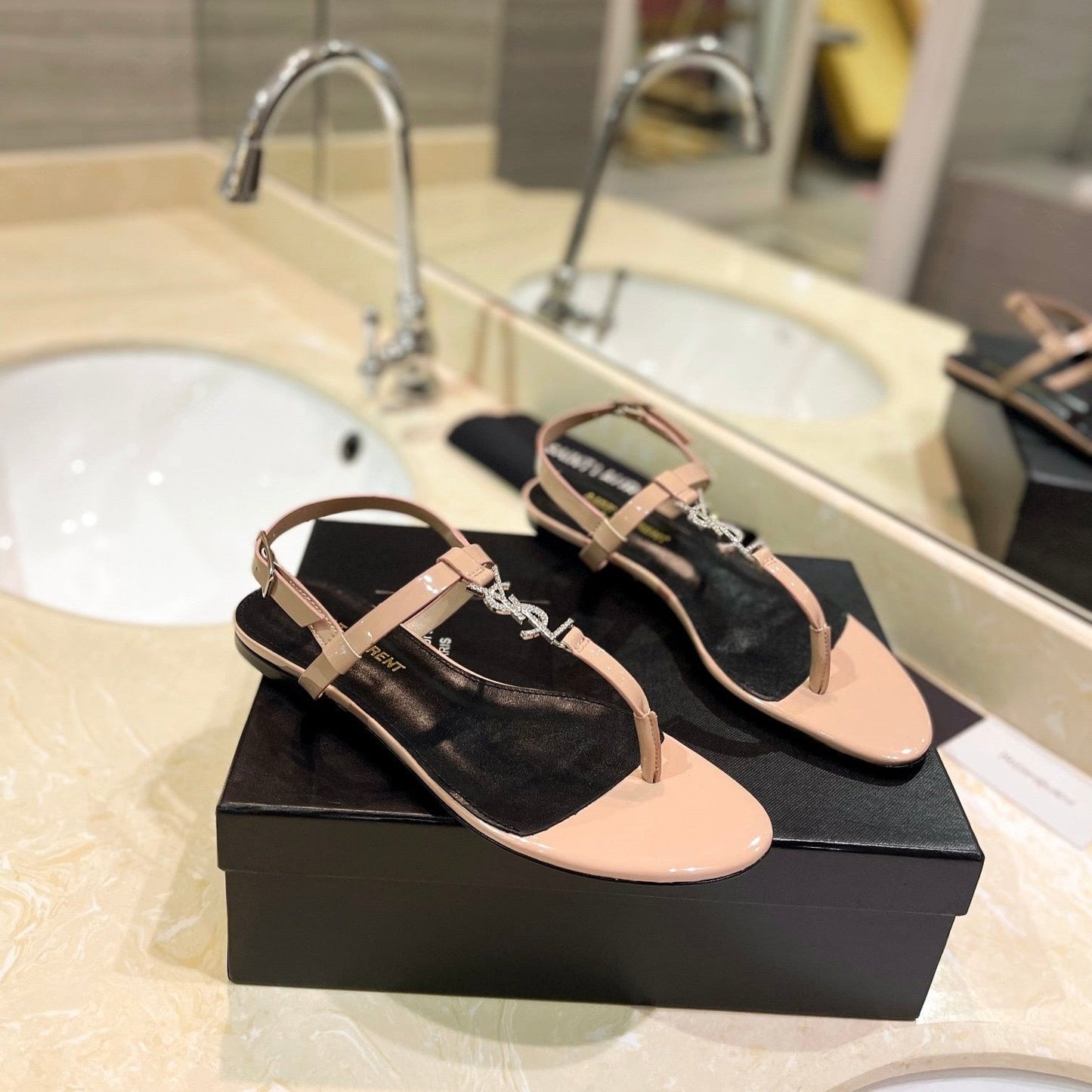 Luxury Saint Laurent SL CASSANDRA SANDALS TAN POLISHED CALFSKIN