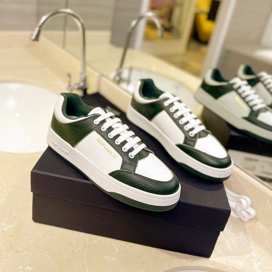 Luxury Saint Laurent SL SL/61 SNEAKERS DARK GREEN AND WHITE CALFSKIN