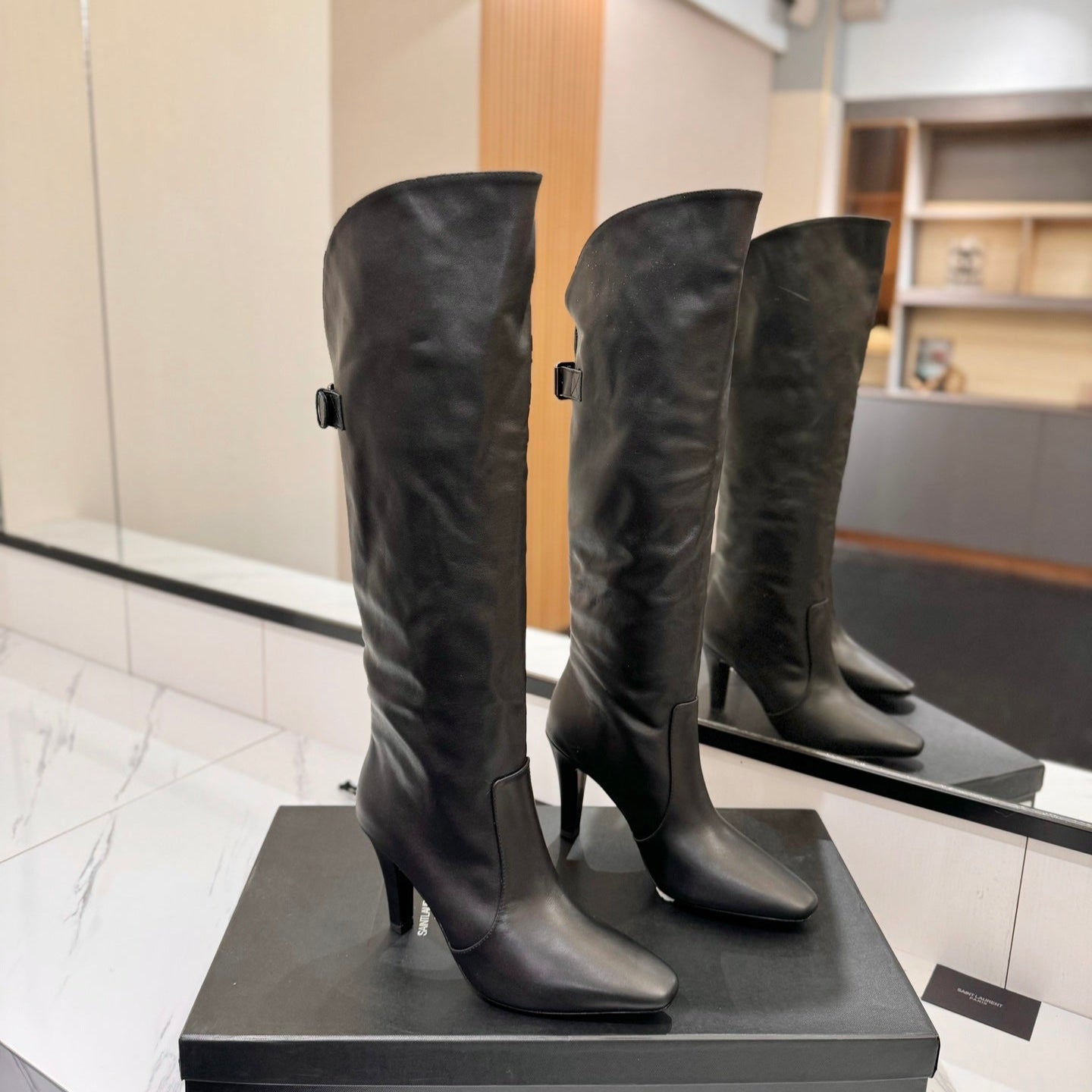 Luxury Saint Laurent CLASSIC HIGH KNEE BOOTS IN BLACK CALFSKIN