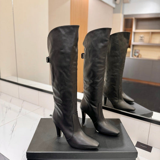 Luxury Saint Laurent CLASSIC HIGH KNEE BOOTS IN BLACK CALFSKIN
