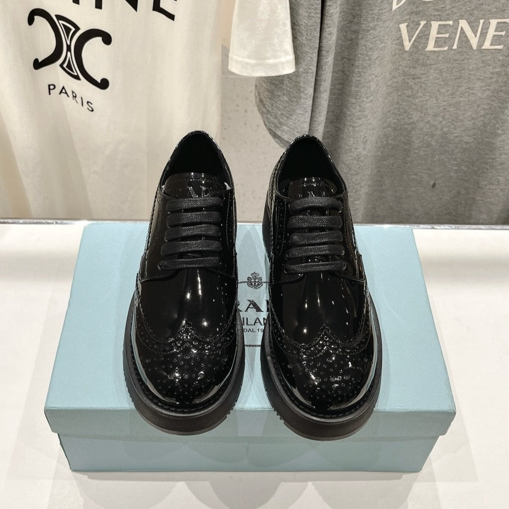 Luxury PradaBRUSHED LEATHER DERBY SHOES GLOSSY BLACK