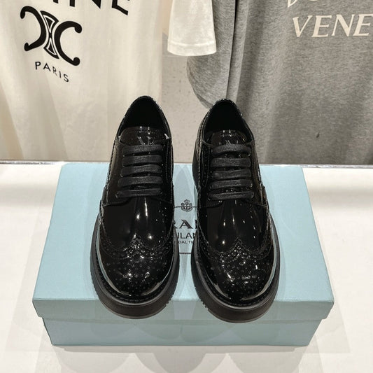 Luxury PradaBRUSHED LEATHER DERBY SHOES GLOSSY BLACK