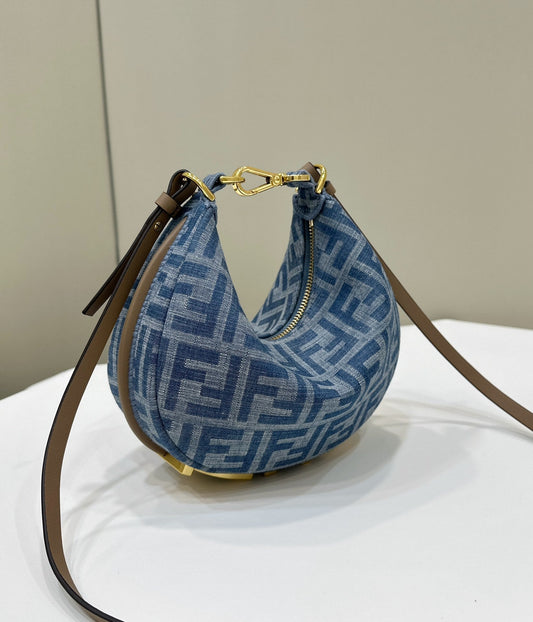 Luxury FendiFENDIGRAPHY MINI 20 BAG IN AEGEAN BLUE DENIM FABRIC WITH GOLD HARDWARE