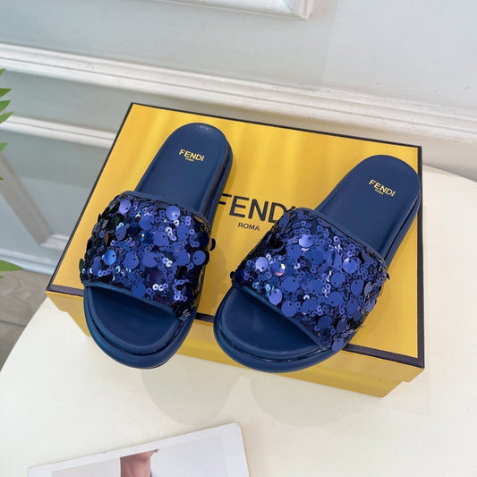 Luxury FendiLuxury FendiTHICK SOLE 3 CM SEQUIN SLIPPER NAVY BLUE