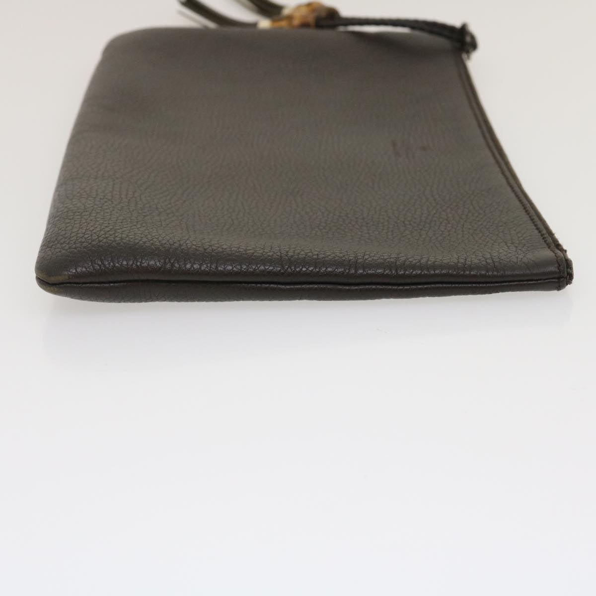 Luxury Gucci Clutch Bag Leather Bamboo Brown Auth ki1847
