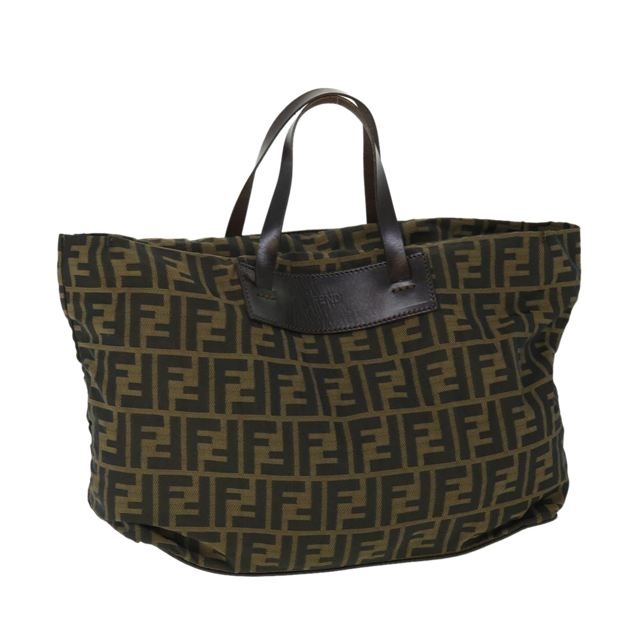 Luxury FendiZucca Canvas Hand Bag Nylon Leather Brownki3329