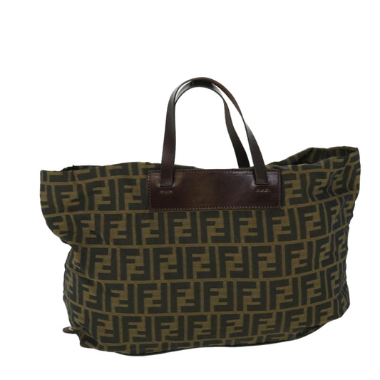 Luxury FendiZucca Canvas Hand Bag Nylon Leather Brownki3329