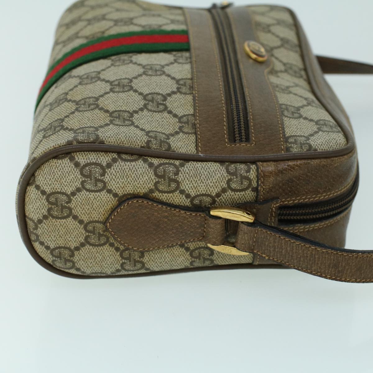 Luxury Gucci GG Canvas Web Sherry Line Shoulder Bag PVC Leather Beige Green  ki3425