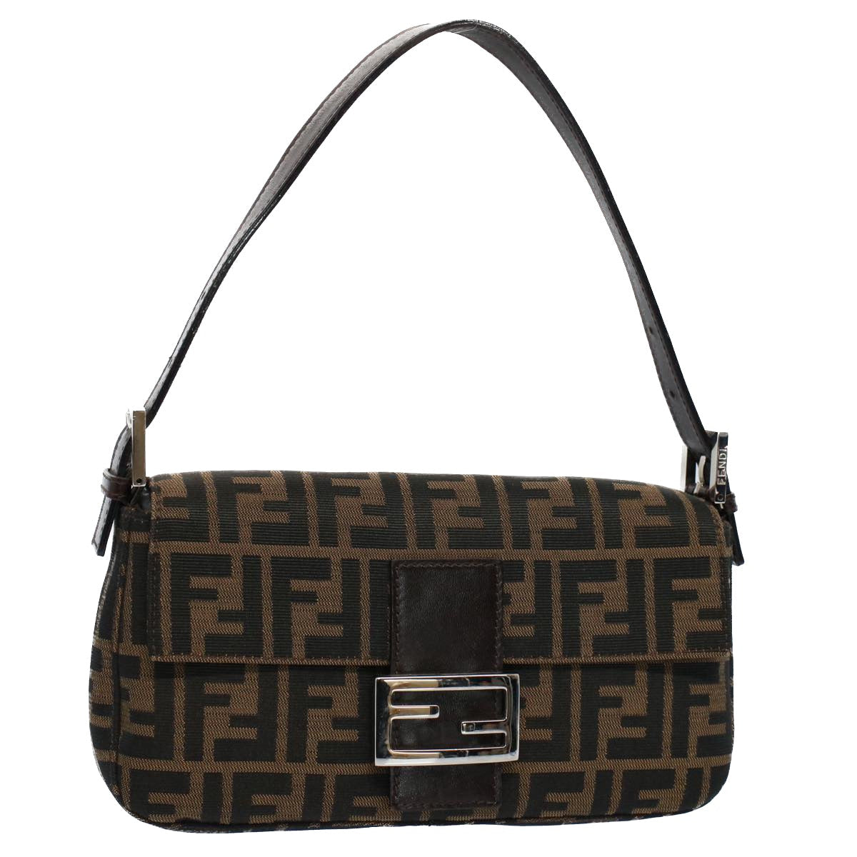 Luxury FendiZucca Canvas Mamma Baguette Shoulder Bag Black Brownki3598