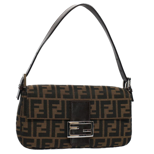 Luxury FendiZucca Canvas Mamma Baguette Shoulder Bag Black Brownki3598