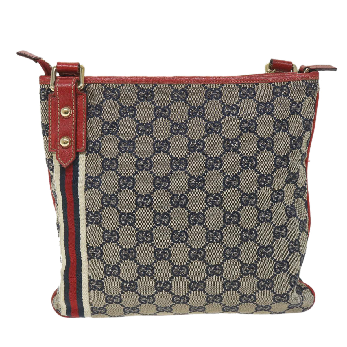 GUCCI GG Canvas Sherry Line Shoulder Bag Navy Red 144388  ki3671