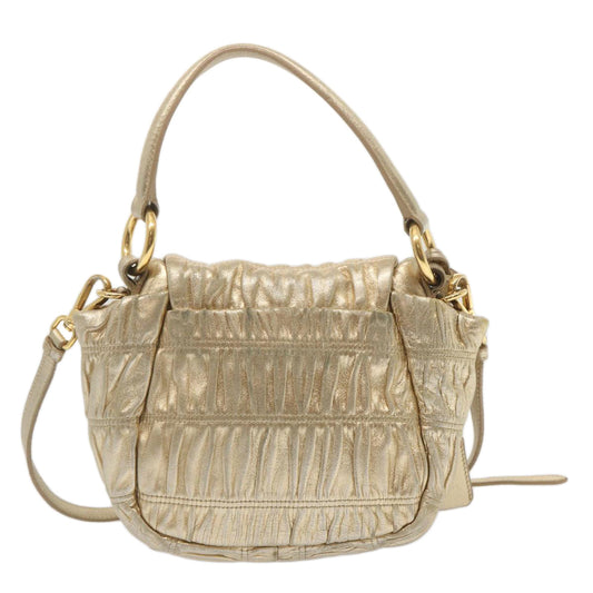 Luxury PradaGathered Shoulder Bag Leather 2way Gold Tone ki3791