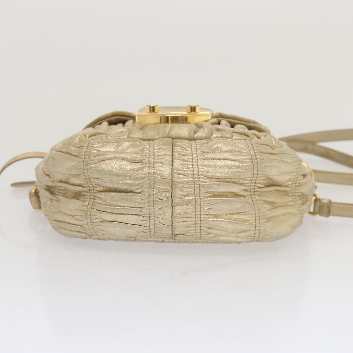 Luxury PradaGathered Shoulder Bag Leather 2way Gold Tone ki3791