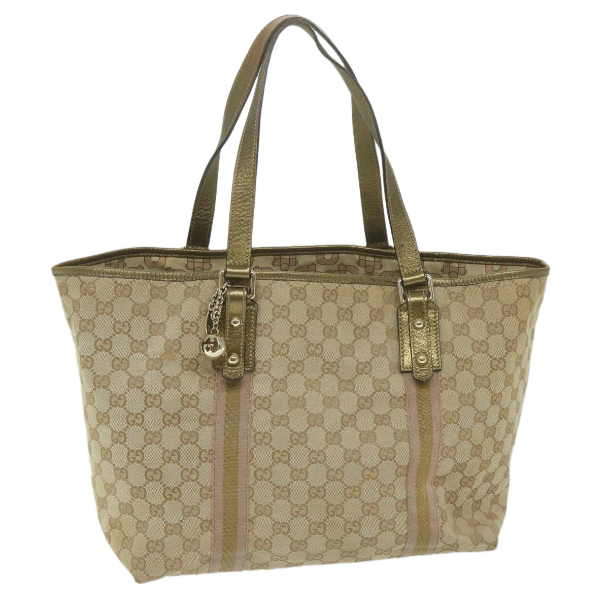 GUCCI GG Supreme Sherry Line Tote Bag Beige Gold pink 139260  ki3995