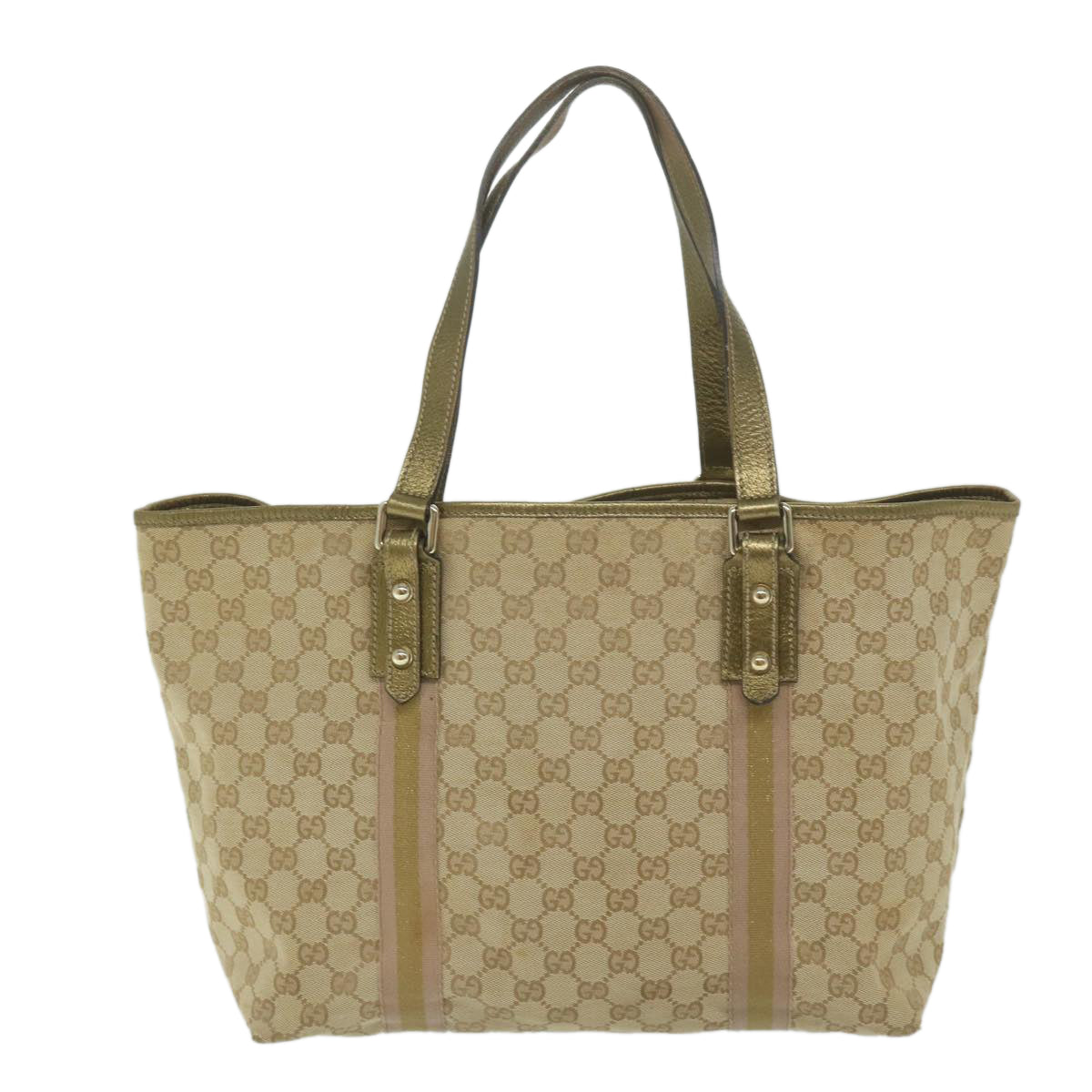 GUCCI GG Supreme Sherry Line Tote Bag Beige Gold pink 139260  ki3995
