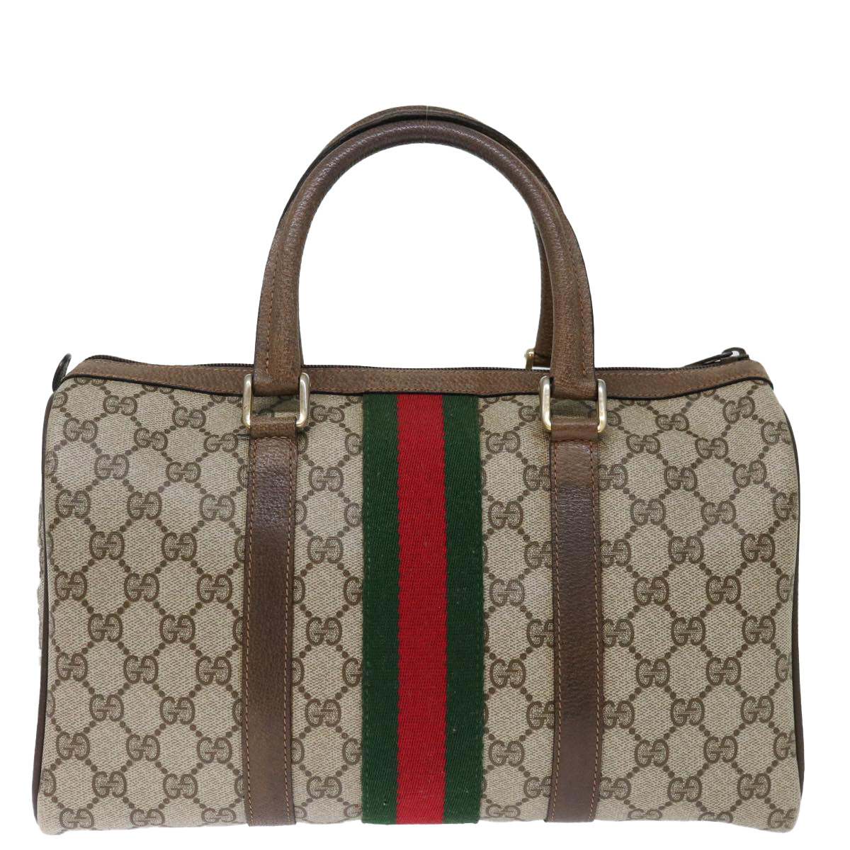 Luxury Gucci Trending 2025 GG Supreme Web Sherry Line Boston Bag PVC Beige Red 40 02 007  ki4347