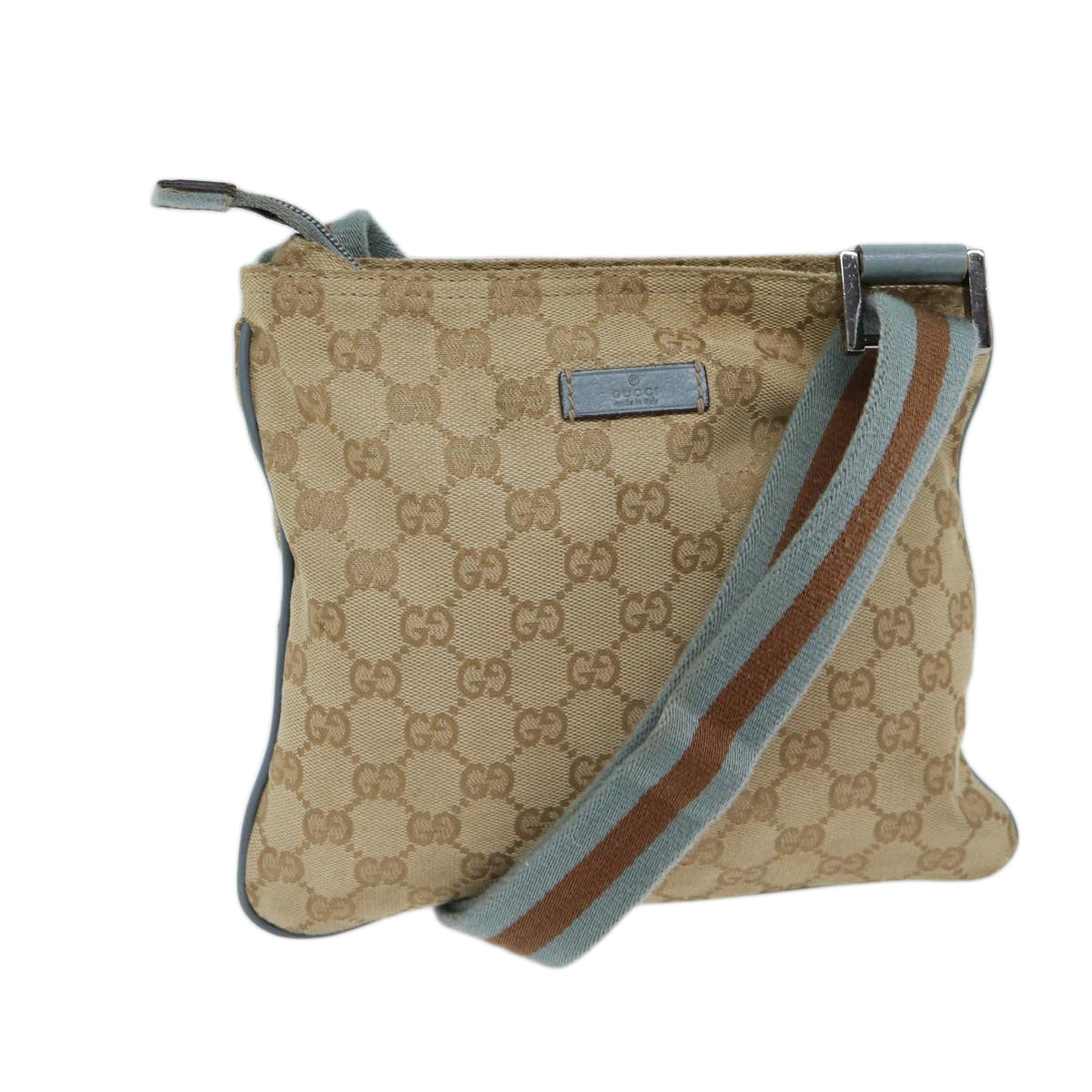 Luxury Gucci Trending 2025 GG Canvas Sherry Line Shoulder Bag Light Blue Brown 146309  ki4375