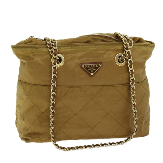 Luxury PradaQuilted Chain Shoulder Bag Nylon Beige ki4426