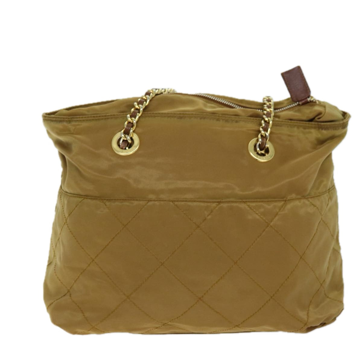 Luxury PradaQuilted Chain Shoulder Bag Nylon Beige ki4426