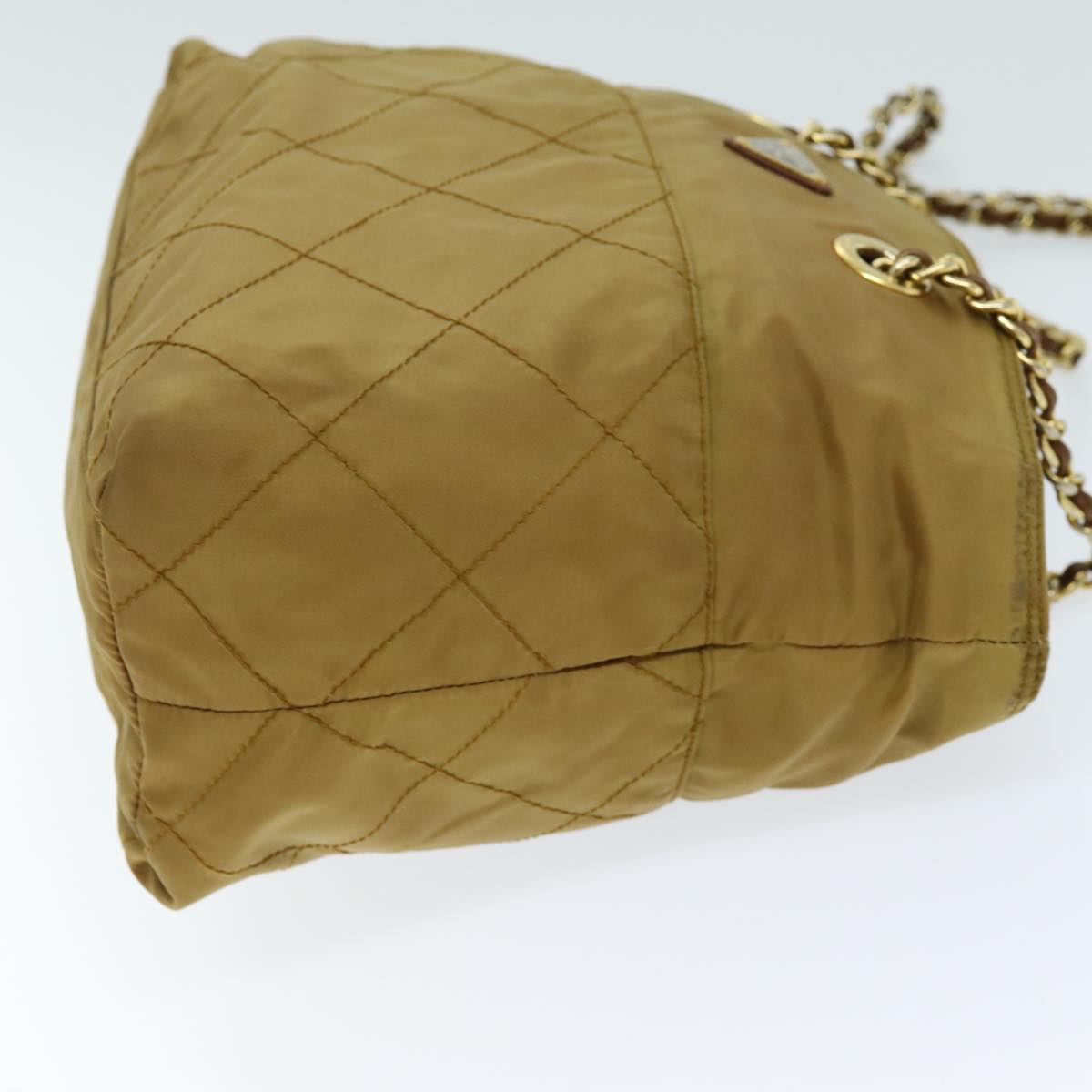 Luxury PradaQuilted Chain Shoulder Bag Nylon Beige ki4426