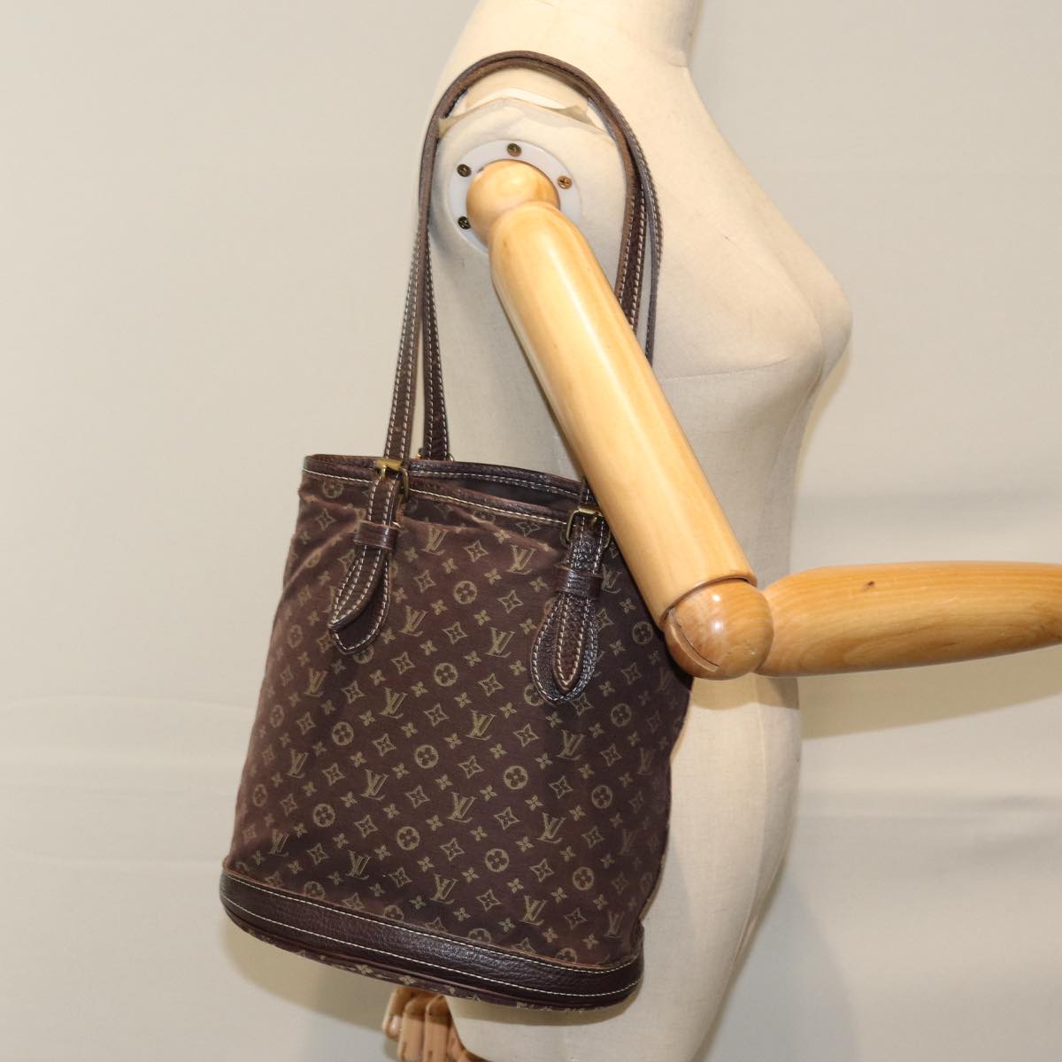LOUIS VUITTON Monogram Mini Lin Bucket PM Shoulder Bag Brown M95226 ki4480