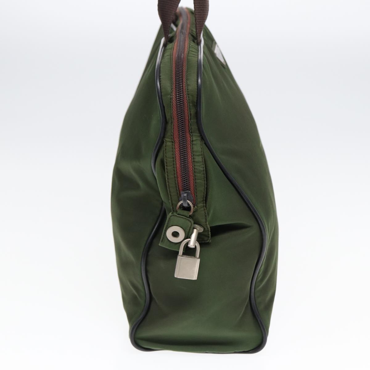 Luxury Prada Hand Bag Nylon Khaki Brown Silver  ki4736