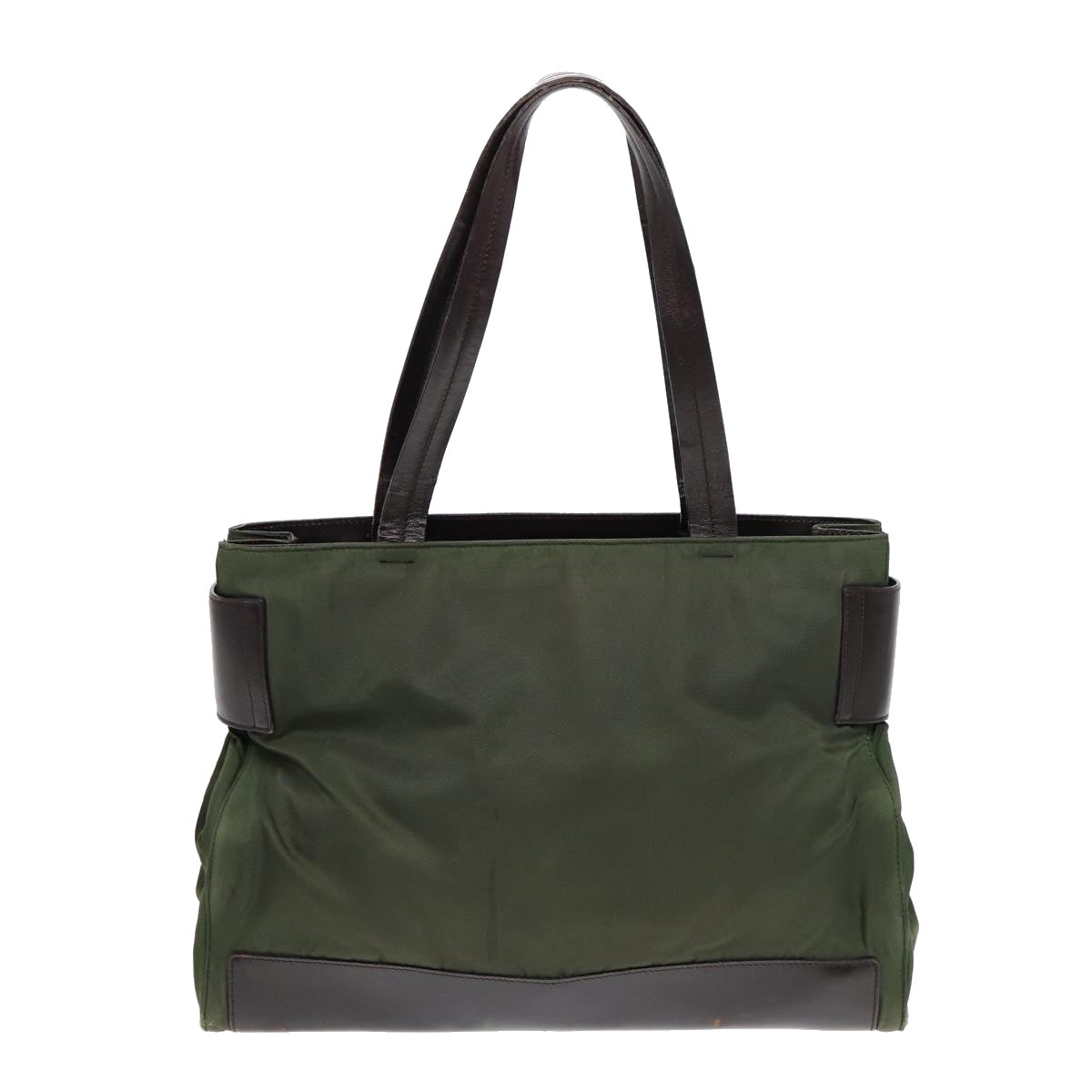 Luxury Prada Tote Bag Nylon Leather Khaki Brown Silver  ki4745