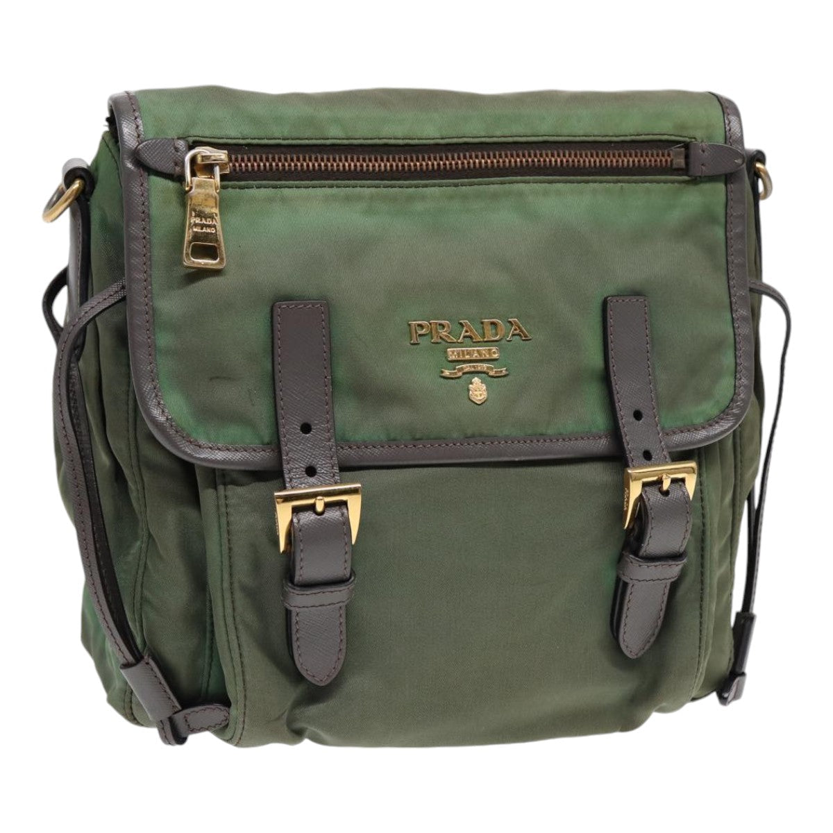Luxury Prada Shoulder Bag Nylon Leather Khaki Gold  ki4785