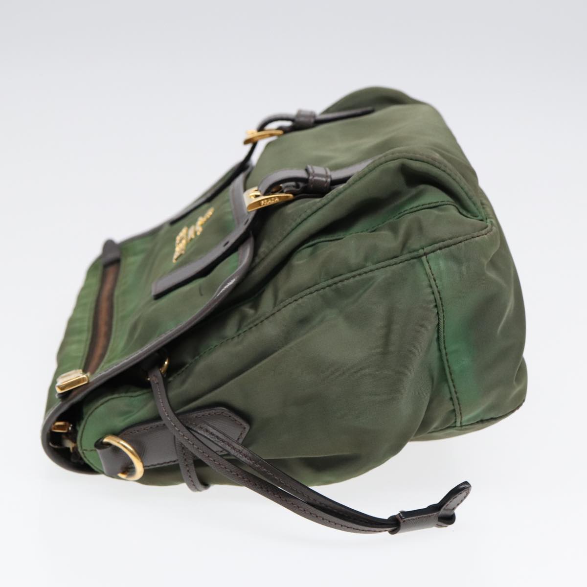 Luxury Prada Shoulder Bag Nylon Leather Khaki Gold  ki4785