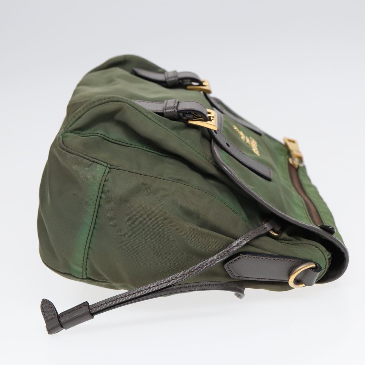 Luxury Prada Shoulder Bag Nylon Leather Khaki Gold  ki4785