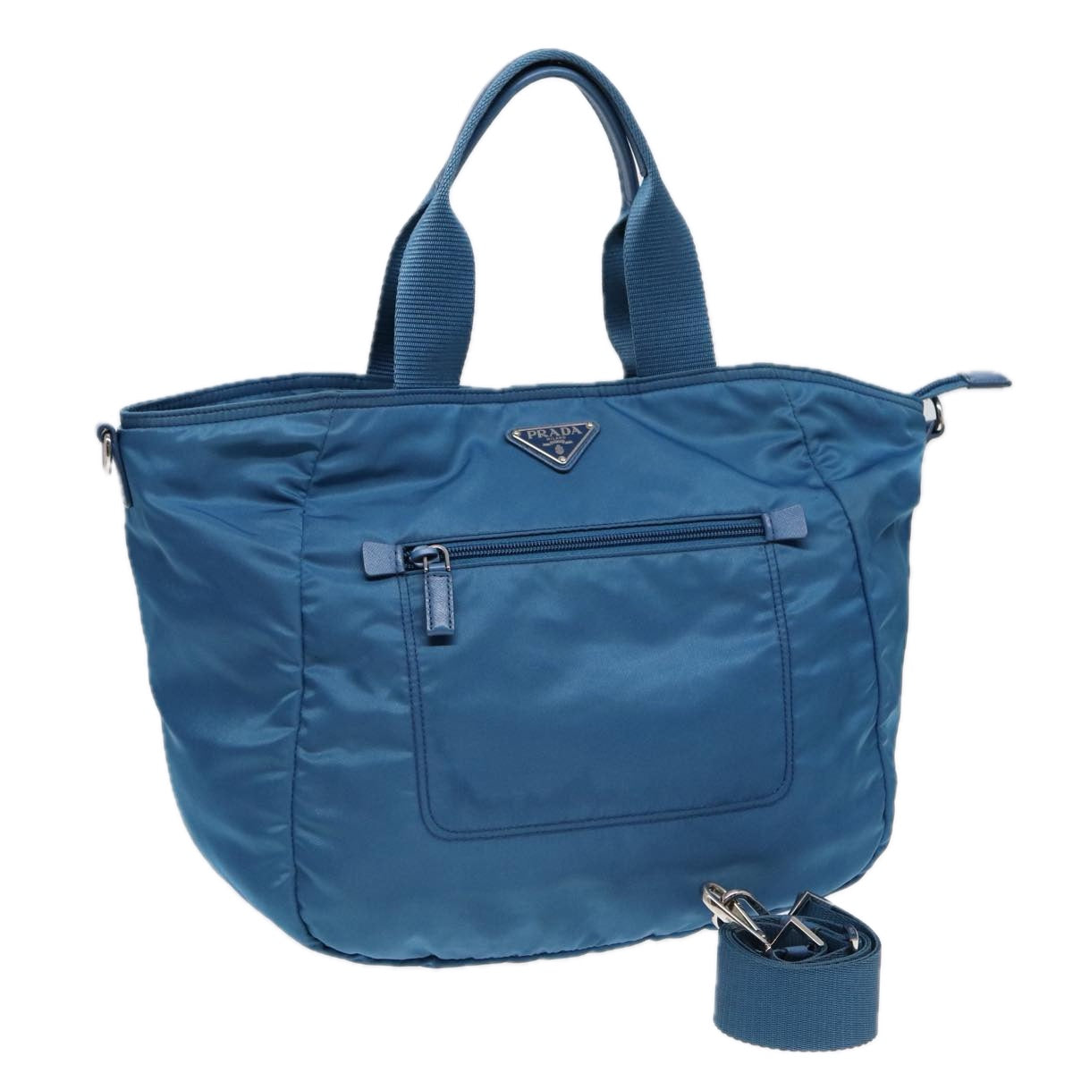 Luxury Prada Shoulder Bag Nylon 2way Blue Silver  ki4799